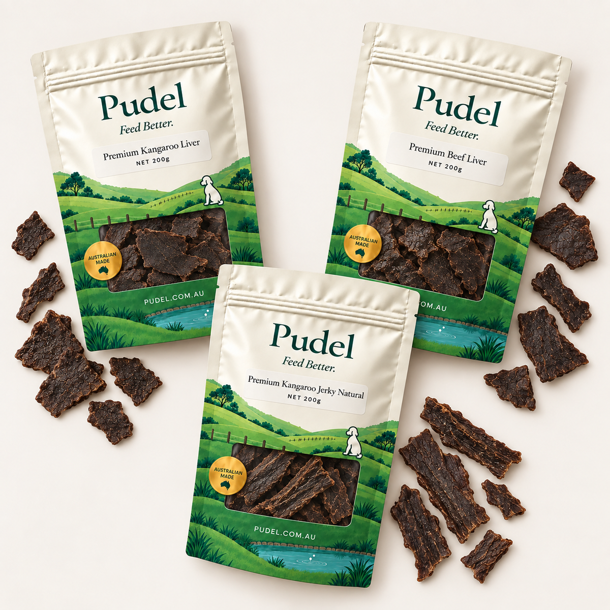 Discovery Trio: 3 separate 200g Pudel treat bags