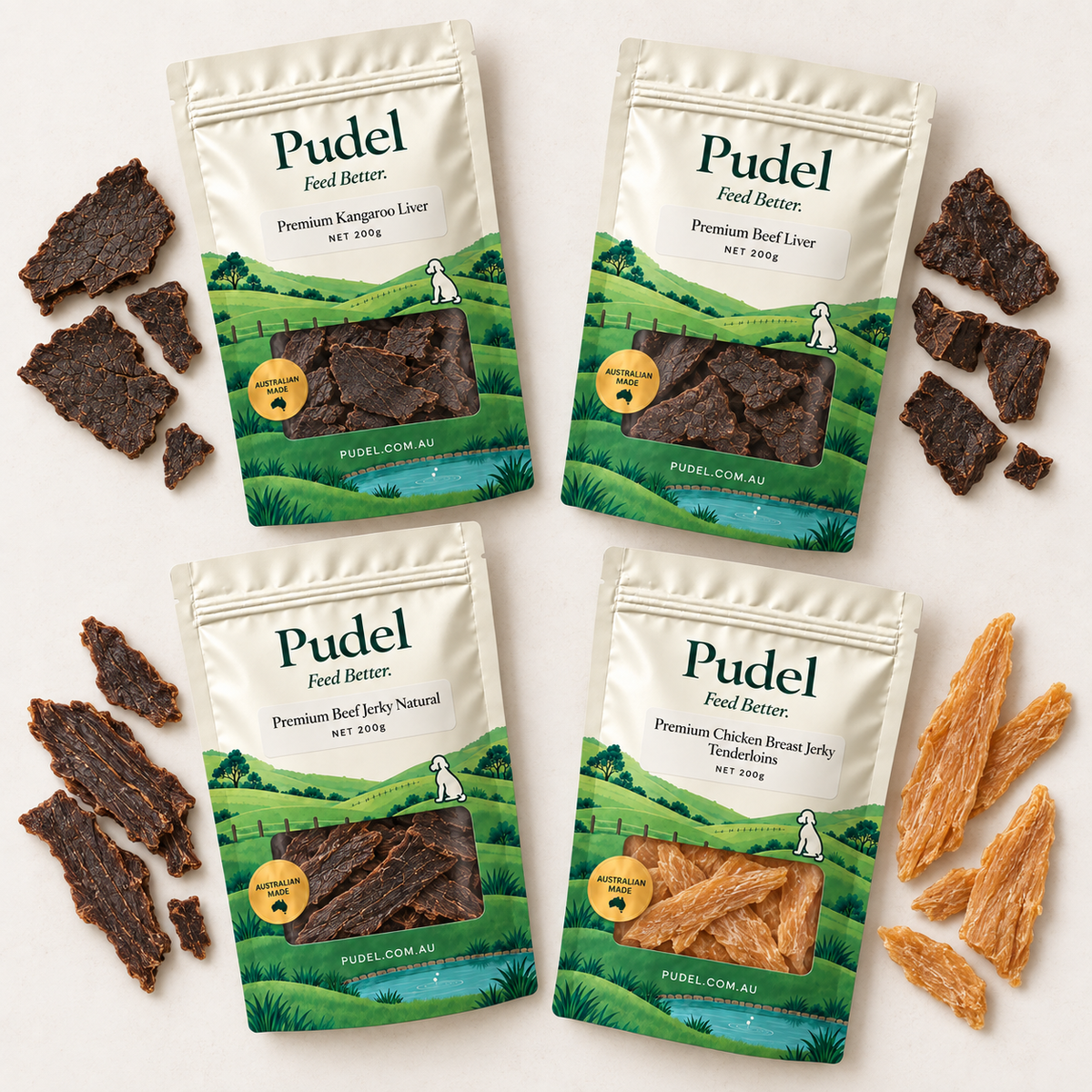 Starter Selection: 4 separate 200g Pudel treat bags